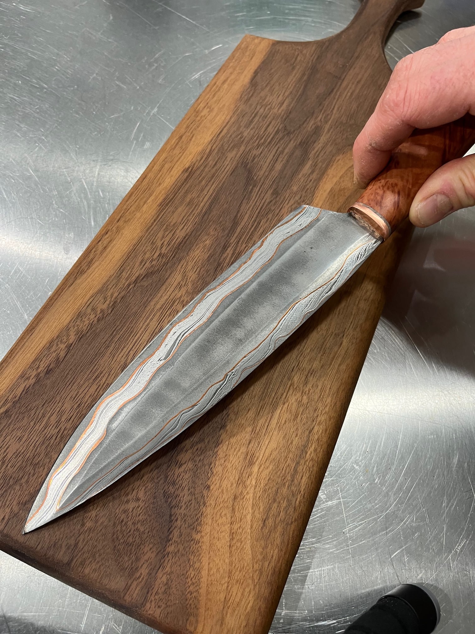High End, Handmade, Professional Chef Knife with Live Edge Amboyna Handle - 5