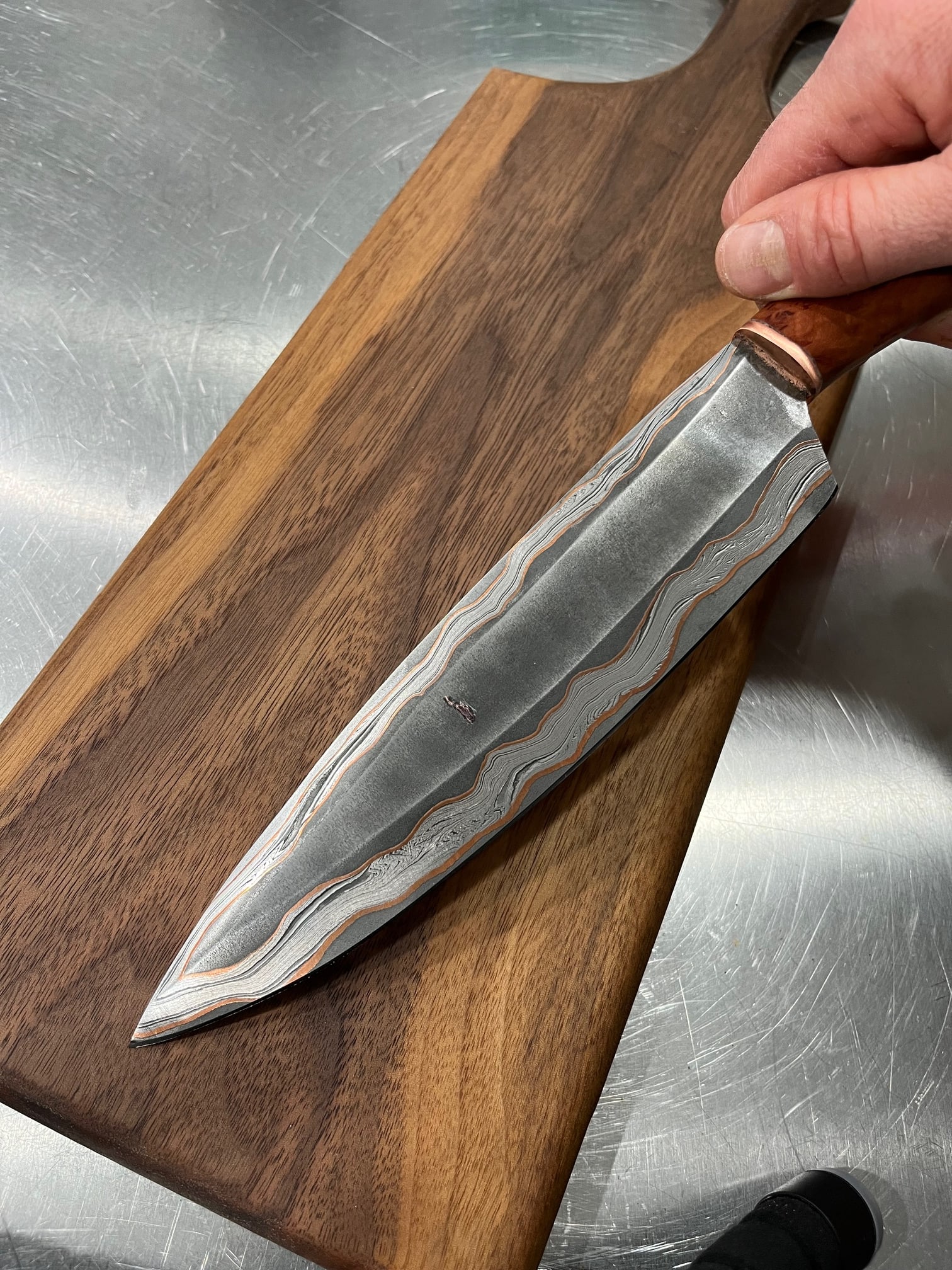 High End, Handmade, Professional Chef Knife with Live Edge Amboyna Handle - 6