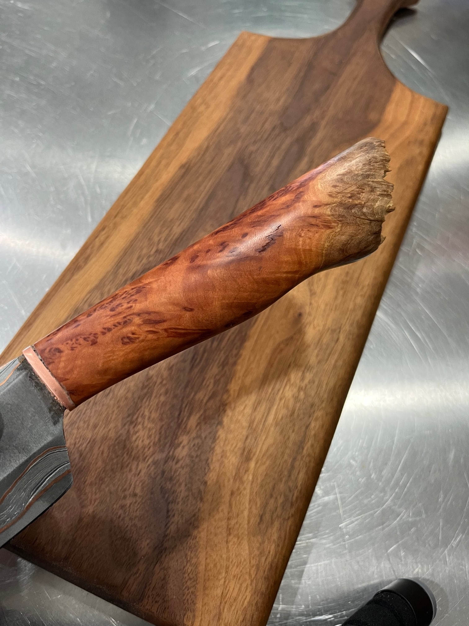 High End, Handmade, Professional Chef Knife with Live Edge Amboyna Handle - 7