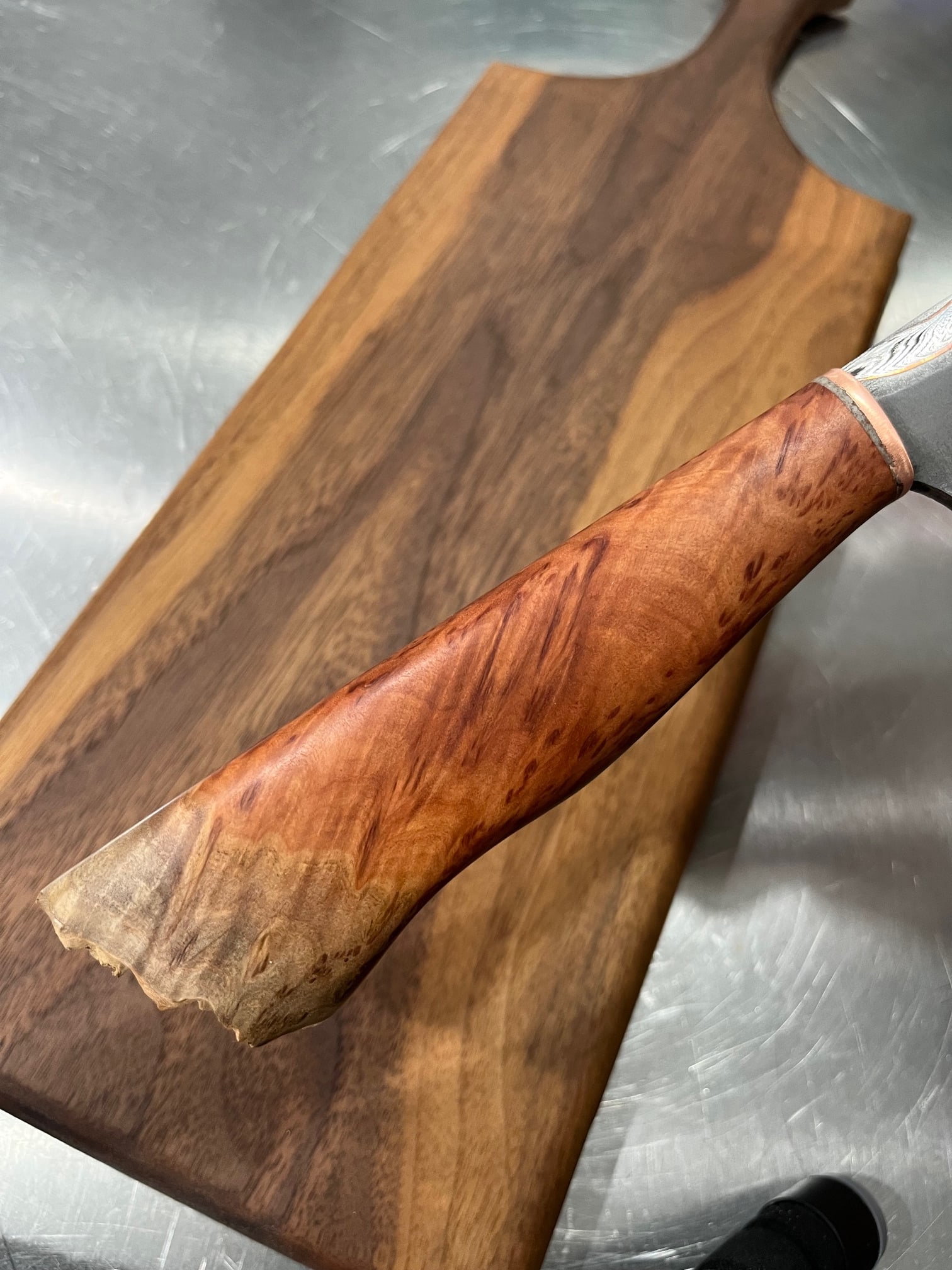 High End, Handmade, Professional Chef Knife with Live Edge Amboyna Handle - 8