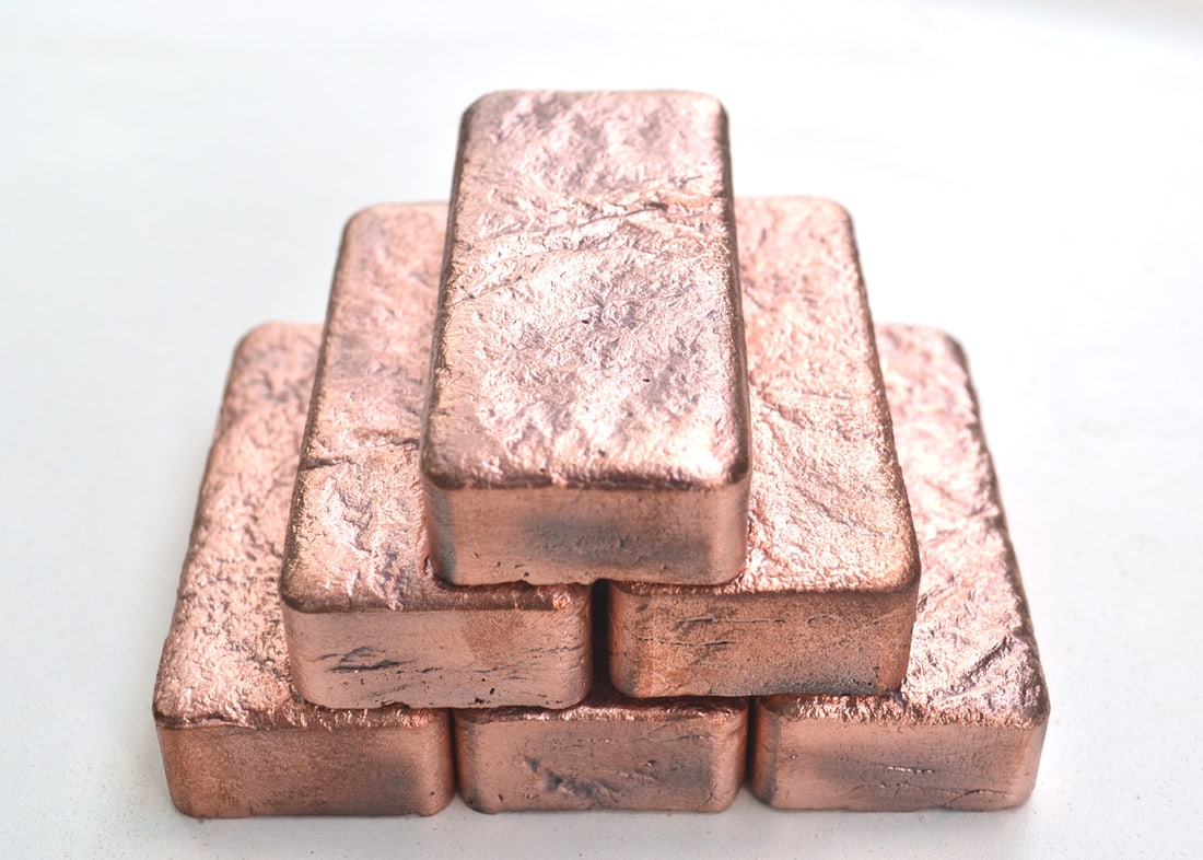 6x -- 1.25+LB Copper Bars -- 99.9% Pure: Gorgeous set of stackable copper. Bright and shiny bullion. Beautiful artisan ingots that weigh right around 1.25 pounds each. This set weighs just over 7.75 pounds total. Copper is hugely up and