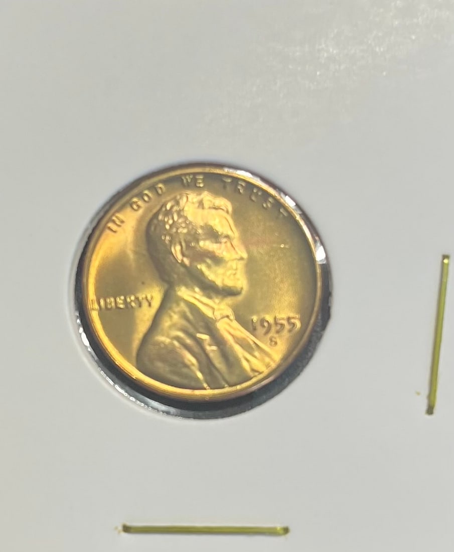1955-S Intense Gold Toning Wheat Penny (1 of 3)