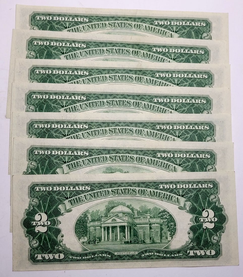 Set of 7, Sequential!! 1963 $2 Red Seal Dollars - 2