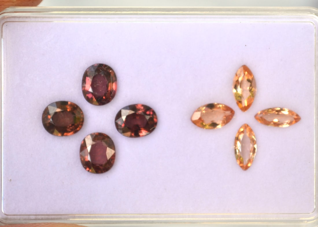 8.27 Carats of Jewelry Grade Imperial Topaz and Zircon: Beautiful sets! Included is 6.05 carats of Pink Zircon and 2.22 carats of Imperial Topaz. All high quality, colorful stones with good clarity and cutting. Most gems sold online aren't jewelry grade. T