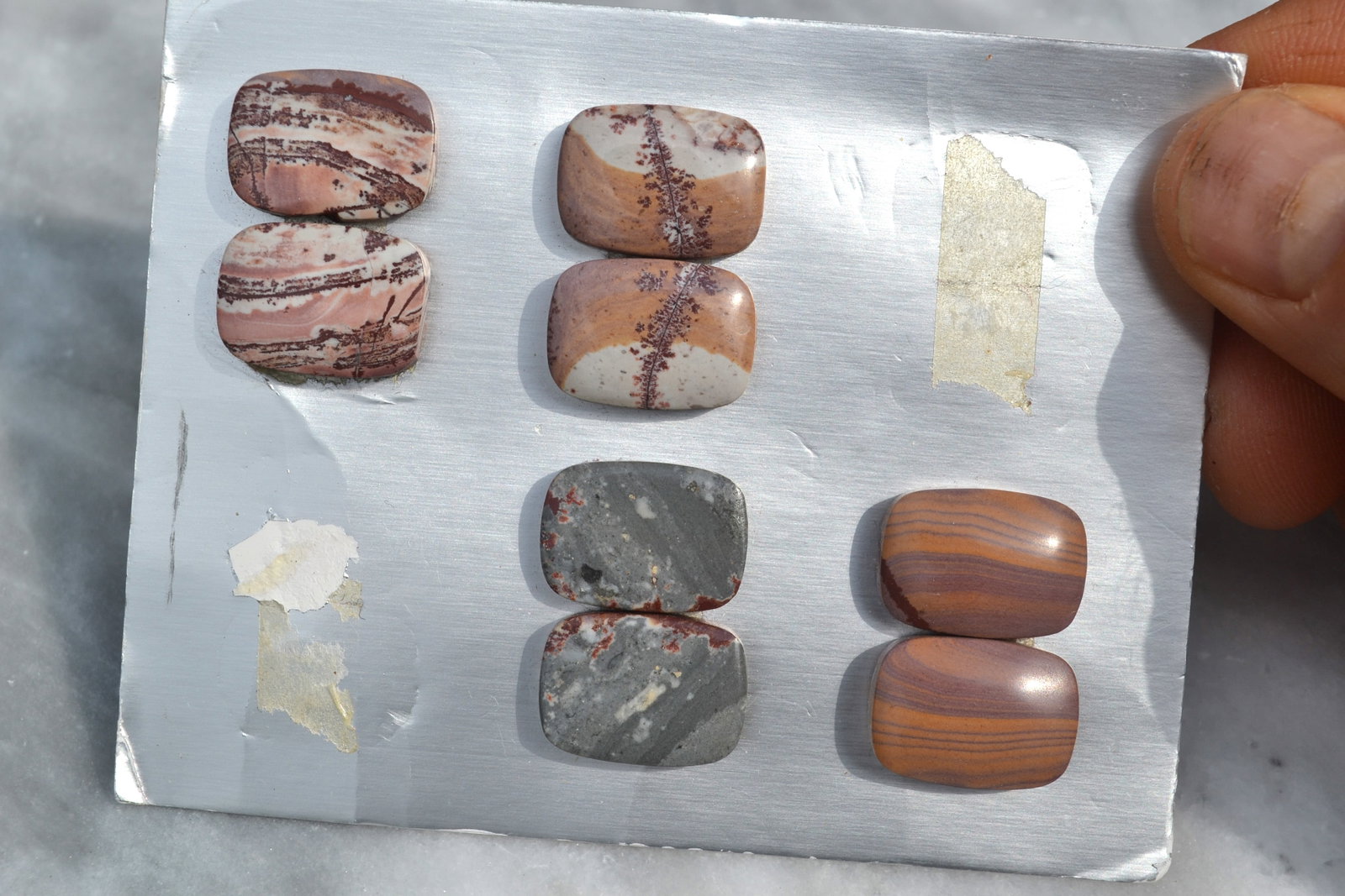Jewelry Grade, Old Stock Jasper Matched Pairs: Top jewelry grade Jaspers here, arranged in matched pairs. Perfect for the jeweler or amateur jeweler. You aren't going to find nicer Jaspers at this price anywhere else. Tons of cabochons on the