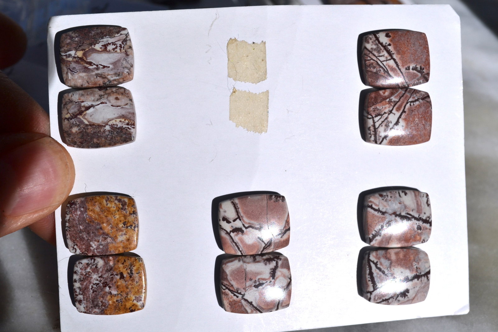 Jewelry Grade, Old Stock Jasper Matched Pairs: Top jewelry grade Jaspers here, arranged in matched pairs. Perfect for the jeweler or amateur jeweler. You aren't going to find nicer Jaspers at this price anywhere else. Tons of cabochons on the