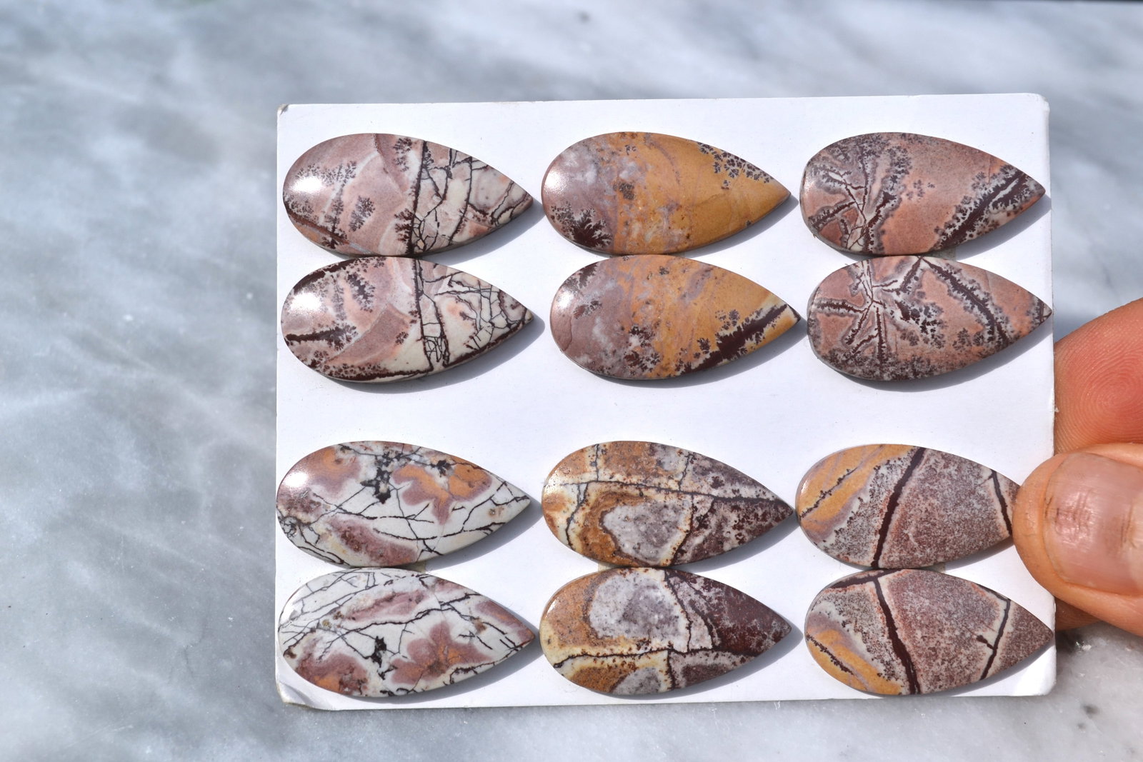 Jewelry Grade, Old Stock Jasper Matched Pairs: Top jewelry grade Jaspers here, arranged in matched pairs. Perfect for the jeweler or amateur jeweler. You aren't going to find nicer Jaspers at this price anywhere else. Tons of cabochons on the