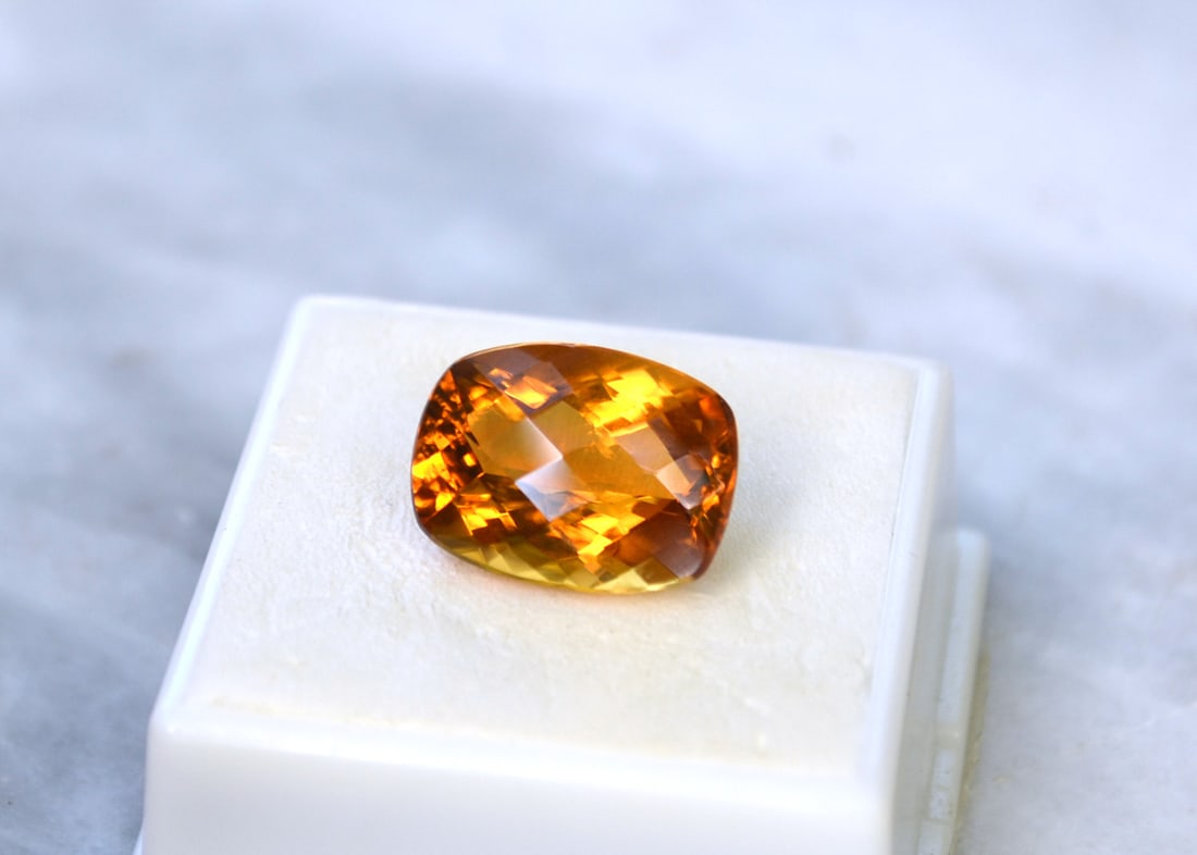 9.17 Carat Cushion Checkerboard Cut Citrine: Gorgeous Citrine. Perfectly cut, with fantastic color and clarity. A top grade stone. Natural and untreated. For Proxibid bidders, shipping is a flat rate of $6, no matter how many lots won. For Live