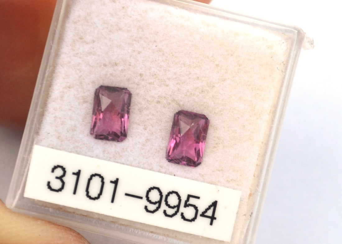 1.18 Carat Matched Pair of Checkerboard Cut Rubellite Tourmaline: Just a fantastic matched pair of Rubellite Tourmalines. These are some of the nicest Rubellites we've had in stock. Very vivid stones, perfectly cut with minimal to no inclusions. These would sell
