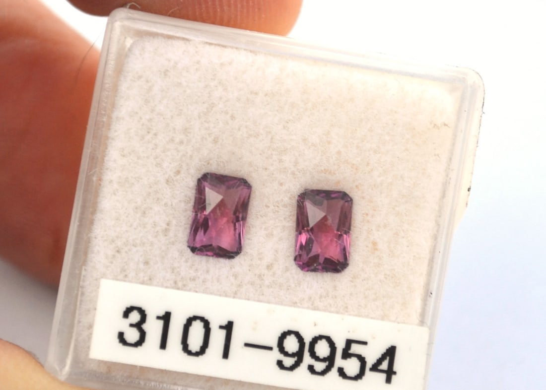 1.17 Carat Matched Pair of Checkerboard Cut Rubellite Tourmaline: Just a fantastic matched pair of Rubellite Tourmalines. These are some of the nicest Rubellites we've had in stock. Very vivid stones, perfectly cut with minimal to no inclusions. These would sell