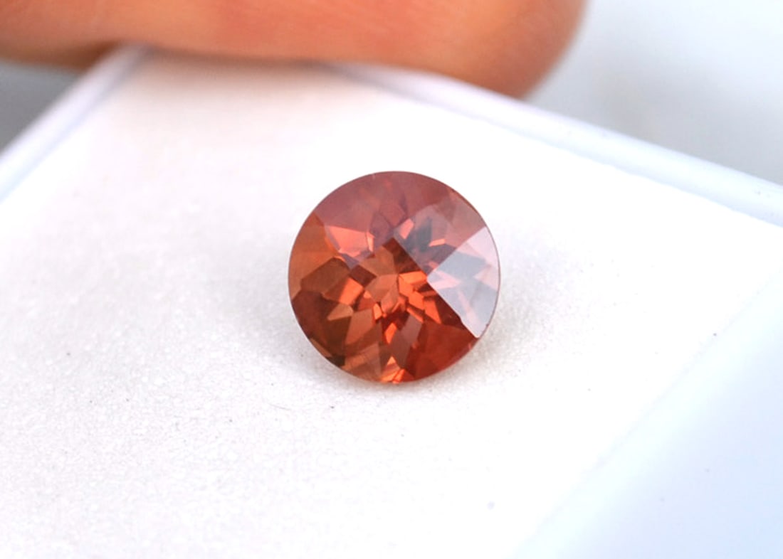 1.76 Carat Round Checkerboard Cut Peachy Red Sunstone - 3