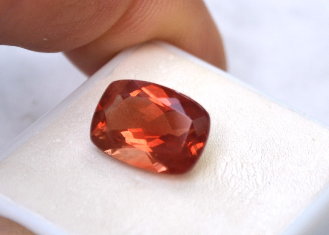 5.15 Carat Cushion Cut Red Sunstone: Nice Sunstone, most likely mined in Oregon, USA. Red Sunstone is nearly always mined in Oregon, so as you can imagine, the value is quite high. This is a beautiful stone, but not quite as nice as