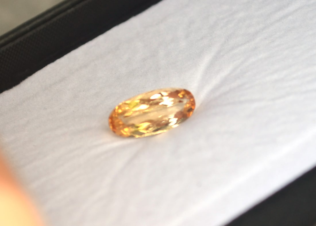 4.20 Carat Oval Cut Imperial Topaz: Beautiful Imperial Topaz. Fine color, cutting and clarity. True Imperial Topaz is only mined in one place on earth, Ouro Preto, Brazil, and can be distinguished from common Topaz by its slightly highe