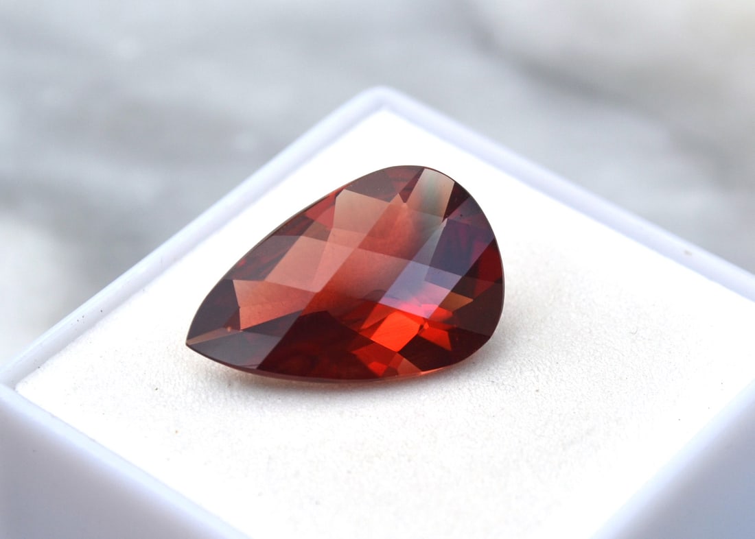 6.45 Carat Pear Checkerboard Cut Red Sunstone - 2