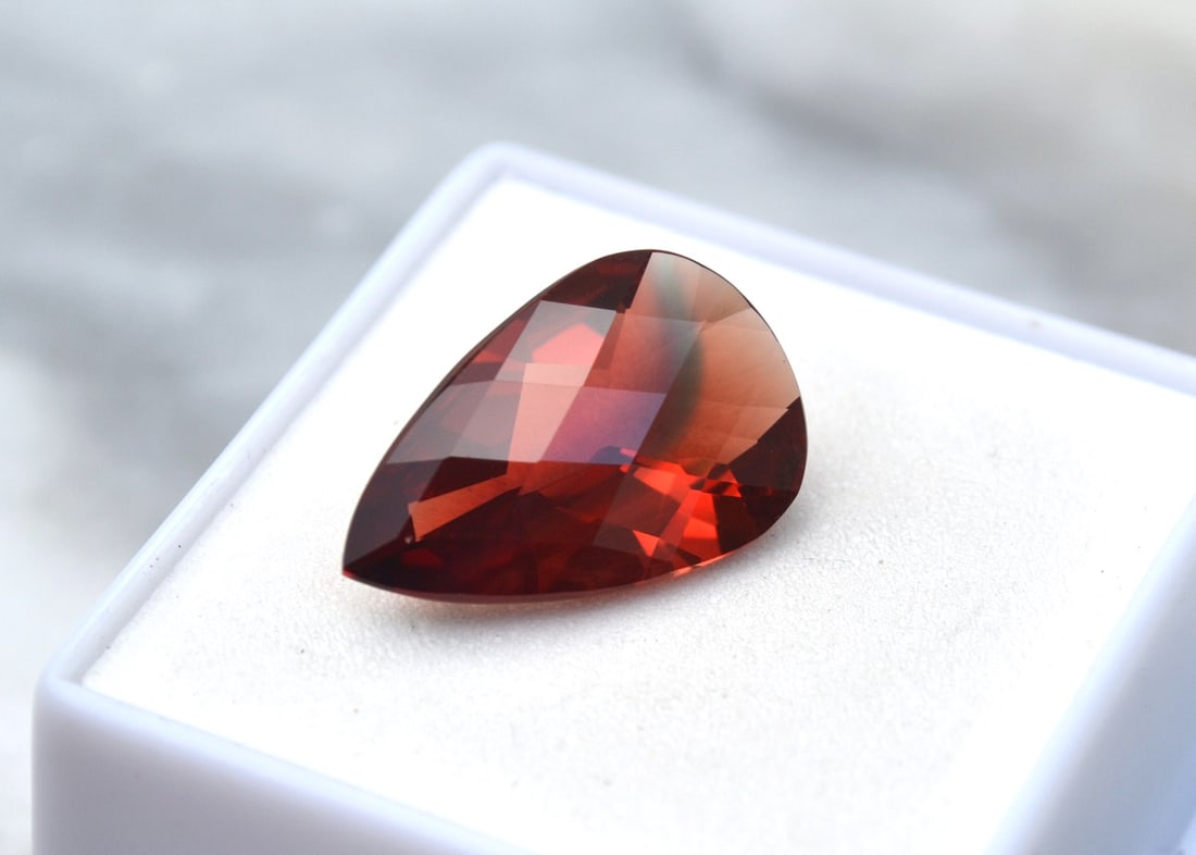 6.45 Carat Pear Checkerboard Cut Red Sunstone - 3