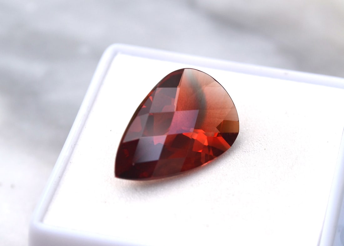 6.45 Carat Pear Checkerboard Cut Red Sunstone - 4