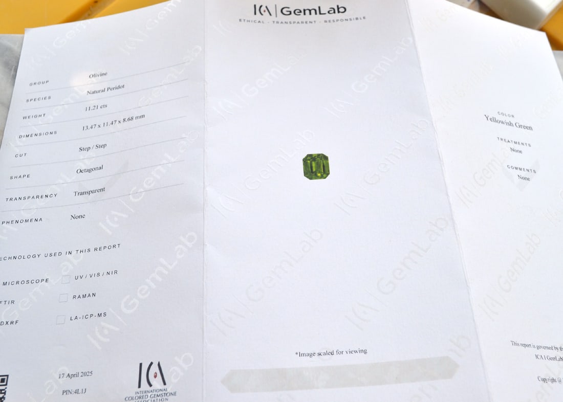 11.21 Carat Certified Octagon Cut Peridot - 4