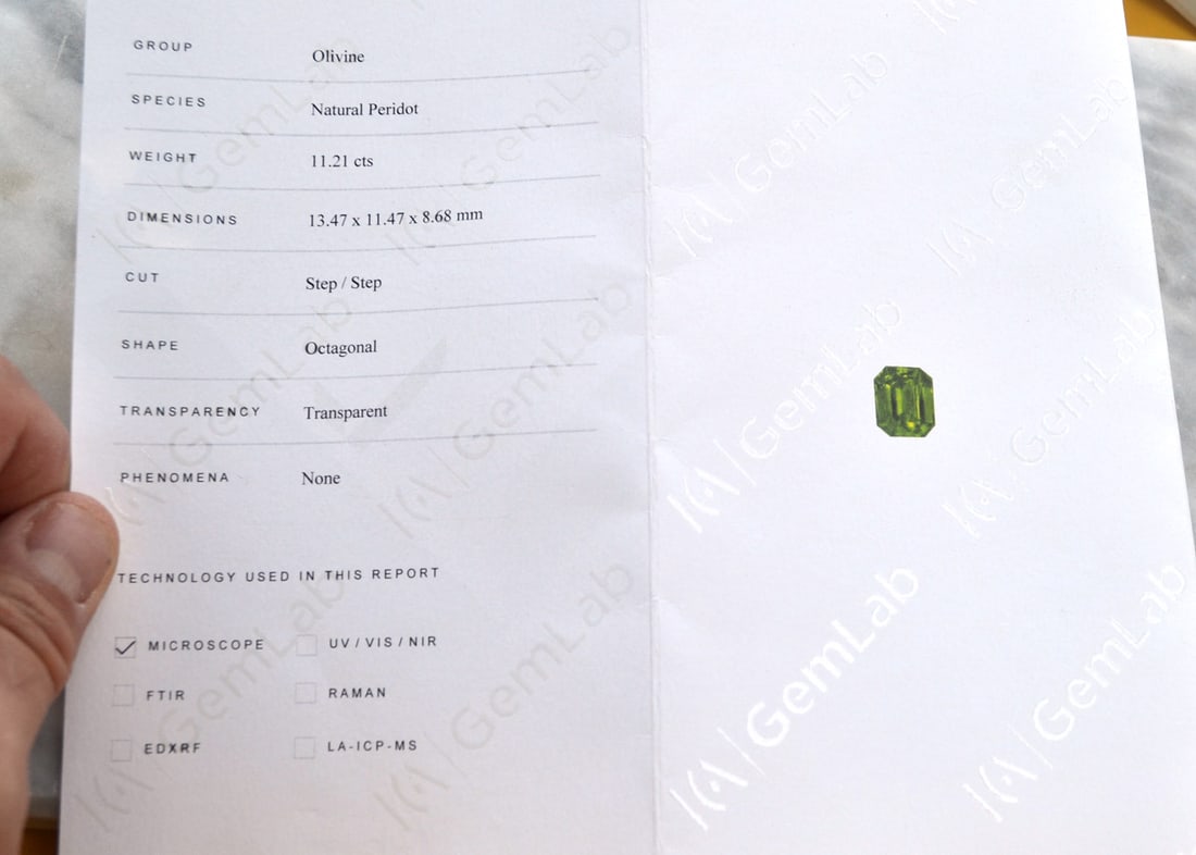 11.21 Carat Certified Octagon Cut Peridot - 5