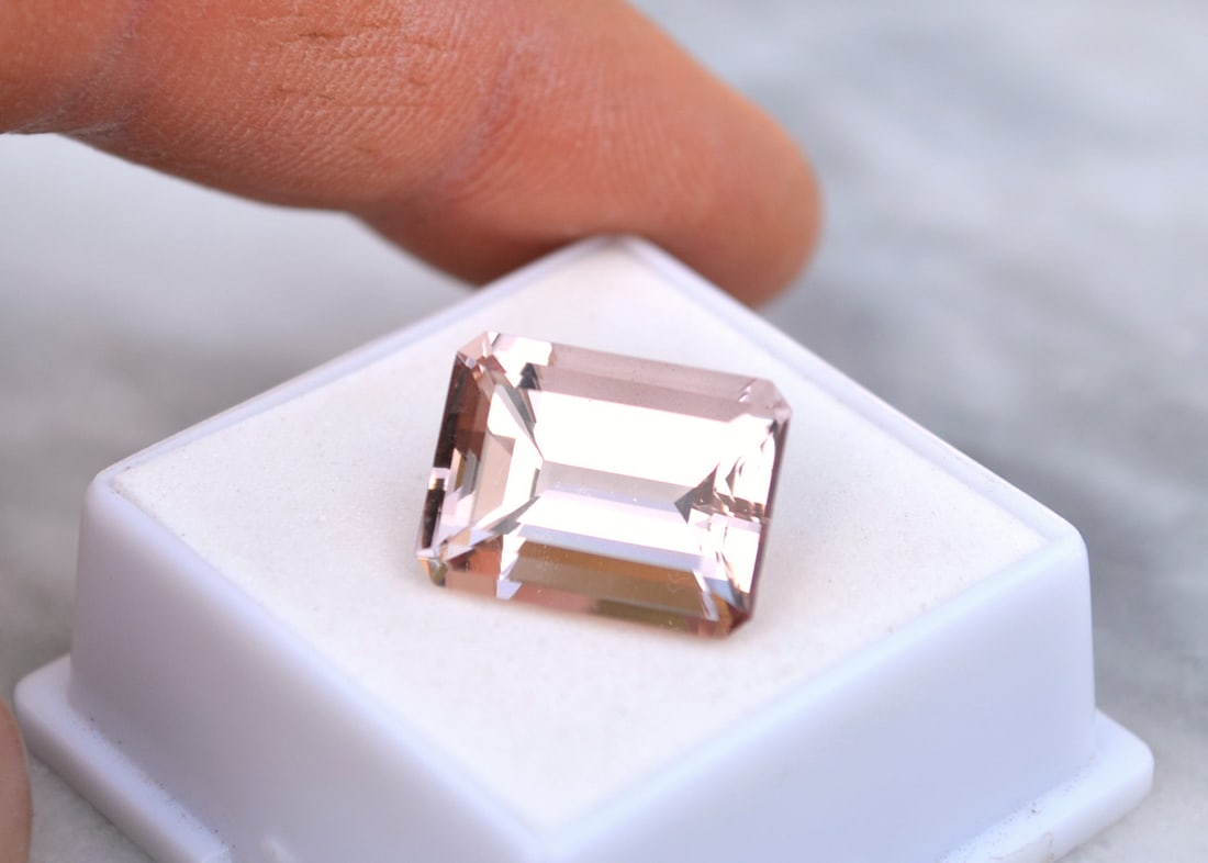 11.43 Carat Octagon Cut Morganite: Amazing Morganite here. One of the nicest we've seen. Just an exceptional stone for the price. $50 per carat is very well below wholesale. Natural and untreated. Most gems sold online aren't jewelry
