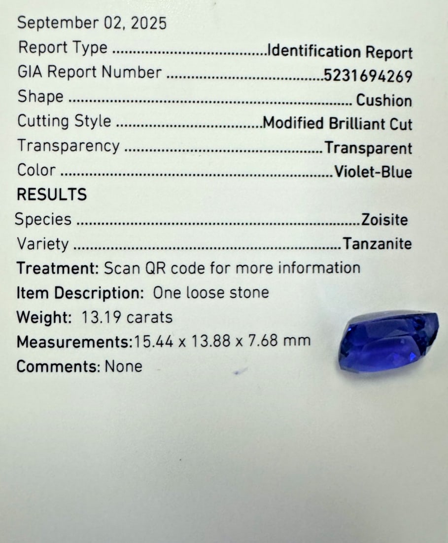 13.19 Carat GIA Certified Cushion Cut Tanzanite - 3