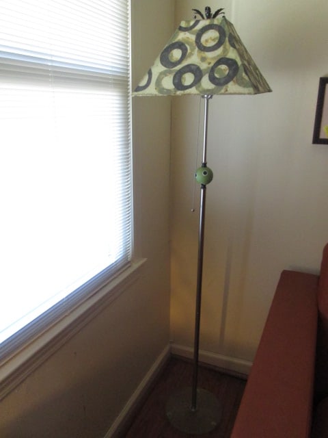 Eclectic Chrome Post Floor Lamp with Decorative Glass Base and Hand Crafted Paper Shade (1 of 4)