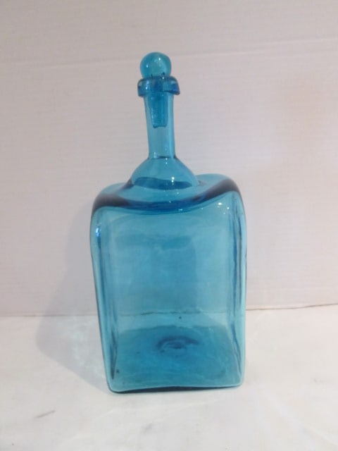 Blenko Rectangular Blue Glass Stoppered Decanter (1 of 6)
