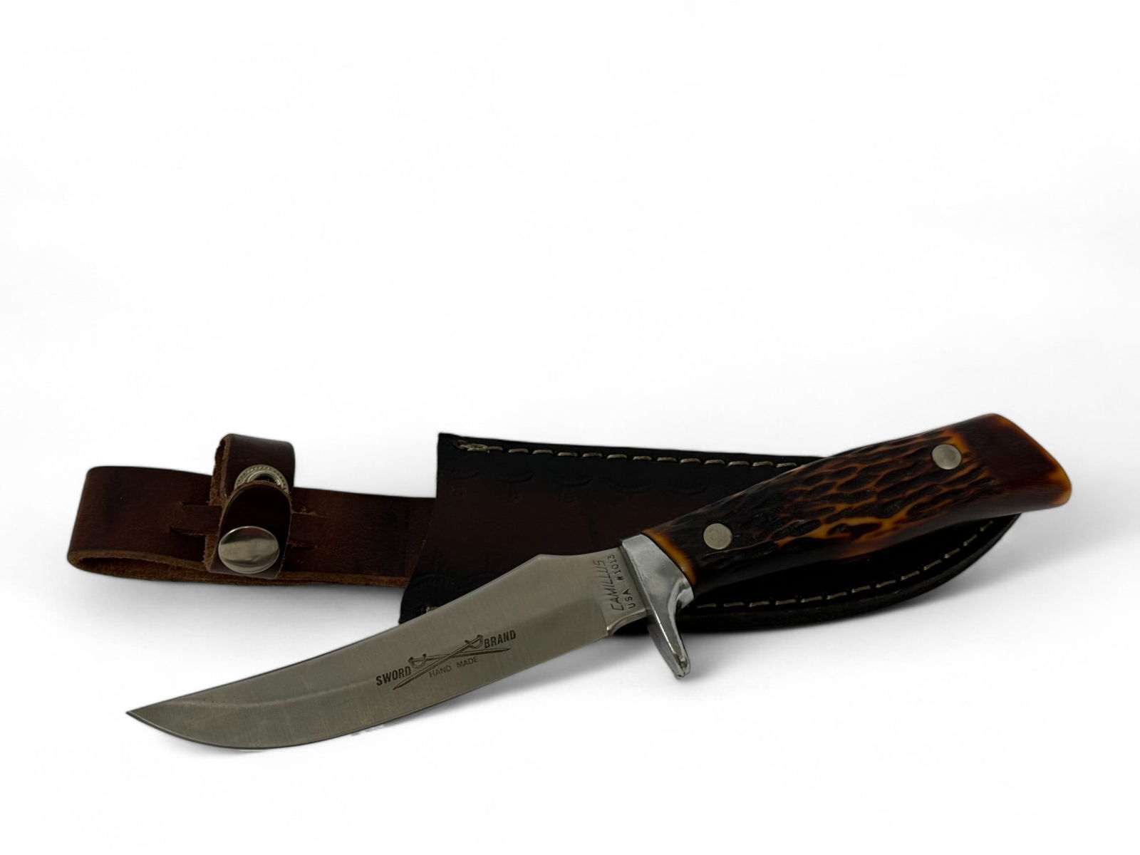 Vintage Camillus USA Sword Brand Brand 1013 Hand Made Fixed-Blade Hunting Skinning Knife with She... (1 of 6)