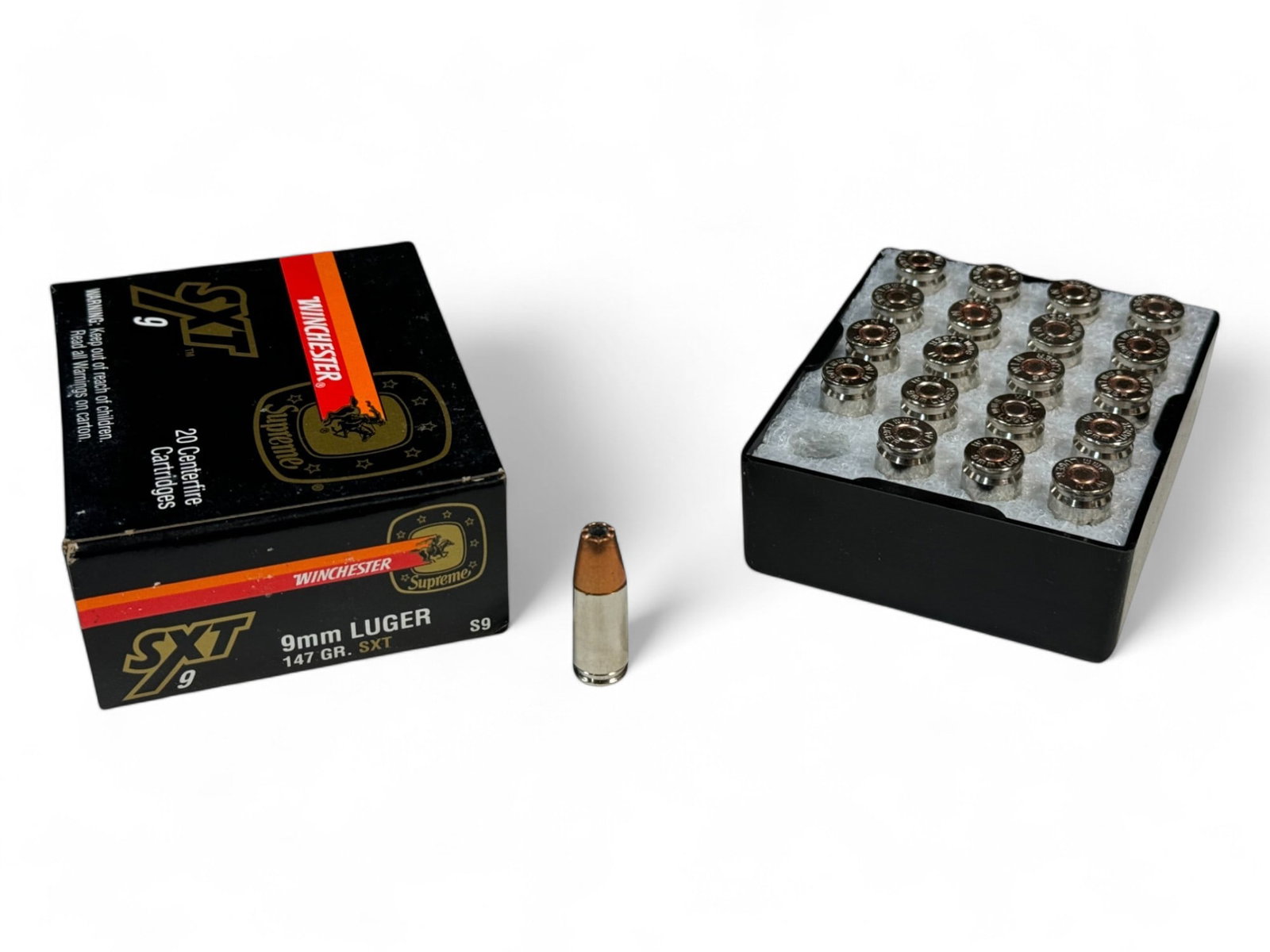 NIB 20rds. Of 9mm Luger 147gr. SXT Winchester Supreme Personal Defense Ammunition: Highly sought after Personal Defense ammunition very similar to Winchester’s famous Black Talon ammo