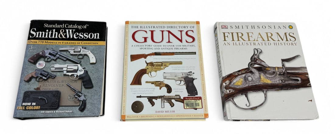 (3) Gun Books: 1- Standard Catalog of Smith & Wesson Third Edition, by Jim Supica and Richard Nahas 2- The Illustrated Directory of Guns - A Collectors’ Guide to Over 1500 Military, Sporting and Antique Firear