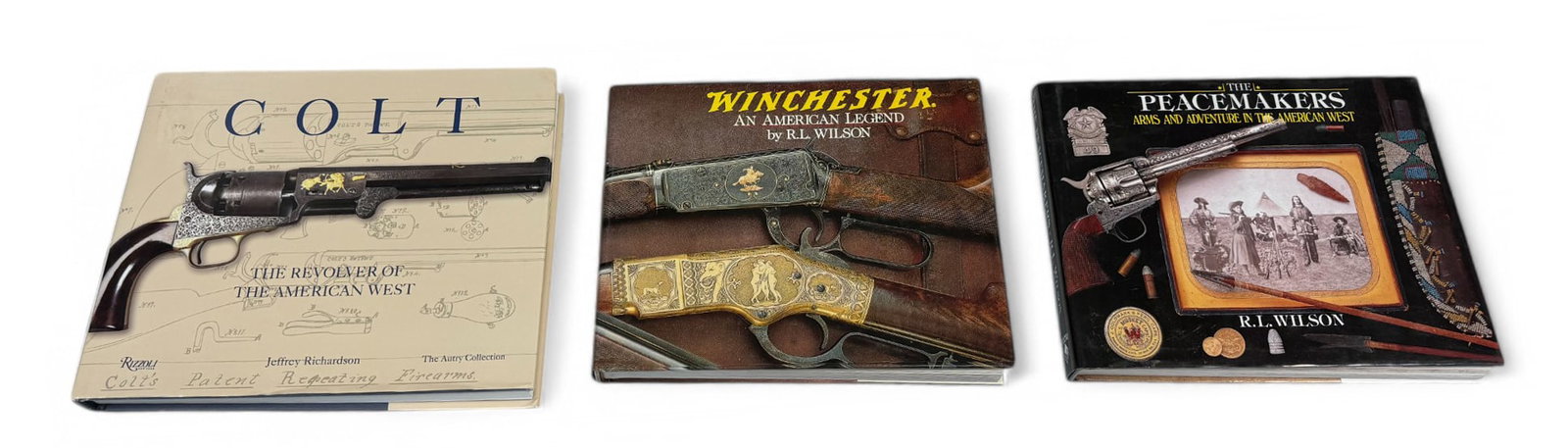 (3) Coffee Table Gun Books: 1- The Peacemakers: Arms and Adventure in the American West, by R.L. Wilson 2- Winchester: An American Legend, by R.L. Wilson 3- Colt: The Revolver of the American West, by Jeffrey Richardson
