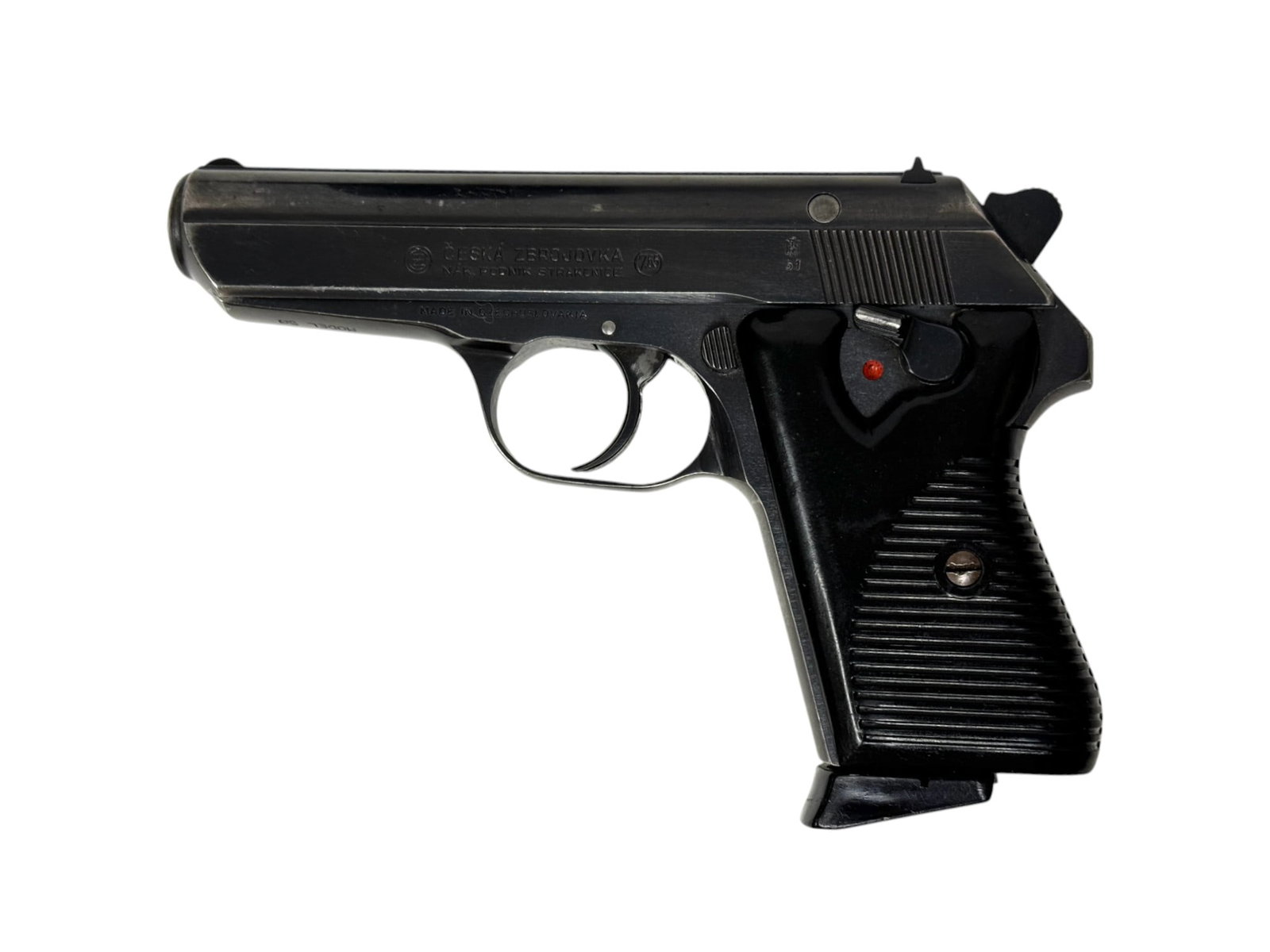 Excellent 1951 CZ Vz. 50 .32 ACP Semi-Automatic Pistol with Hard Case: S#: 701841, matching on slide and barrel | Dated 1951 | Comes with (1) magazine with finger extension | Comes with padded hard case for protection | Nice thumb flip safety | Operates at SA or DA | Tak