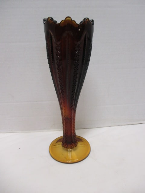 Vintage Indiana Glass Burnt Amber Goblet Vase: 10 1/4"