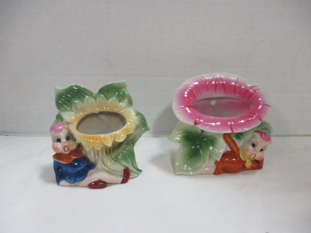 2 Vintage Royal Sealy (Japan) Handpainted Pixie Elf Wall Pocket Vases (1 of 3)