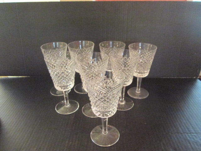 Eight Waterford Crystal "Alana" Water Goblets: 7"h