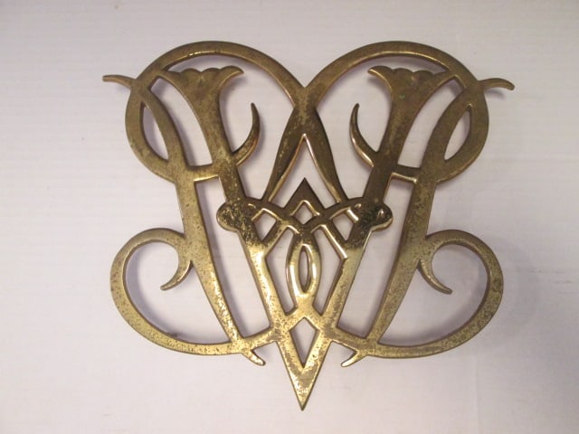 Virginia Metal Crafters Brass "1950 Cypher" Trivet: 10 1/2" x 9", some finish wear