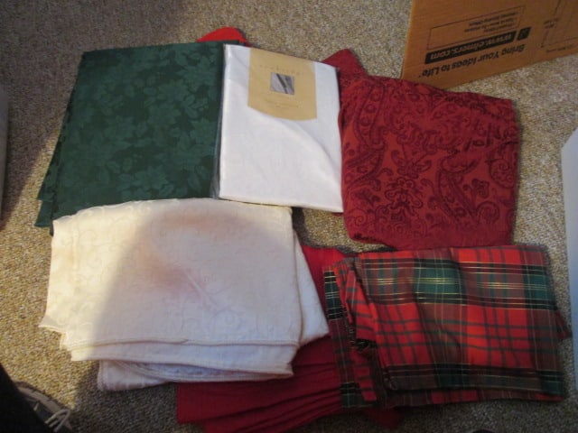 Grouping of Fancy Holiday Table Cloths and Napkins: Local Pickup Only