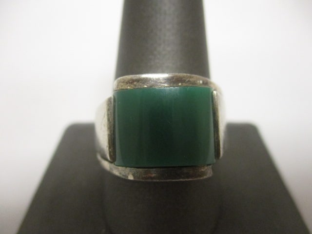 Sterling Silver Green Agate Man's Ring (1 of 4)