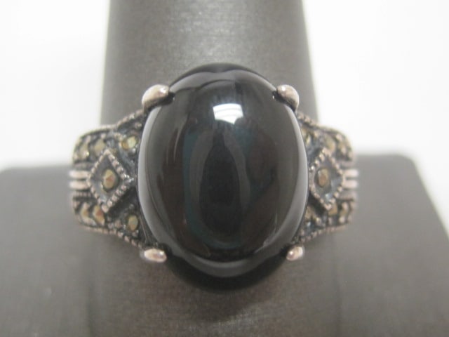 Sterling Silver Onyx Marcasite Ring (1 of 4)