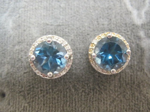 Sterling Silver Topaz and Diamond Earrings: Weighs 2.8 grams