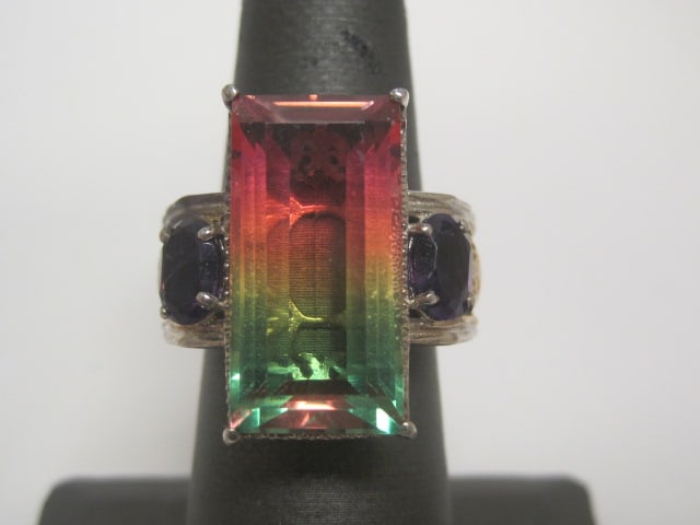 Sterling Silver Watermelon Tourmaline and Amethyst Ring (1 of 5)
