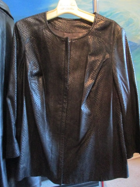 Alfani Woman Size 1X Black Leather Jacket with Snake Skin Pattern (1 of 12)