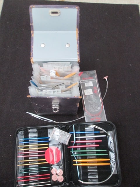 Two Knitting Needle Storage Cases Filled with Double Point Flexible Knitting Needles: See pictures and preview for sizes