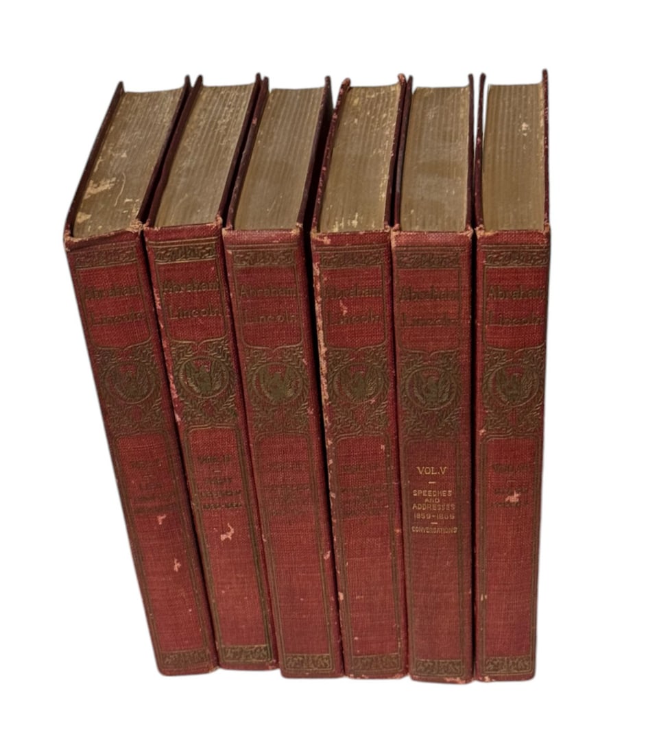 1908 Set of "The Works of Abraham Lincoln"  Small Hardback Books with Vintage Metal Lincoln Booke... (1 of 11)