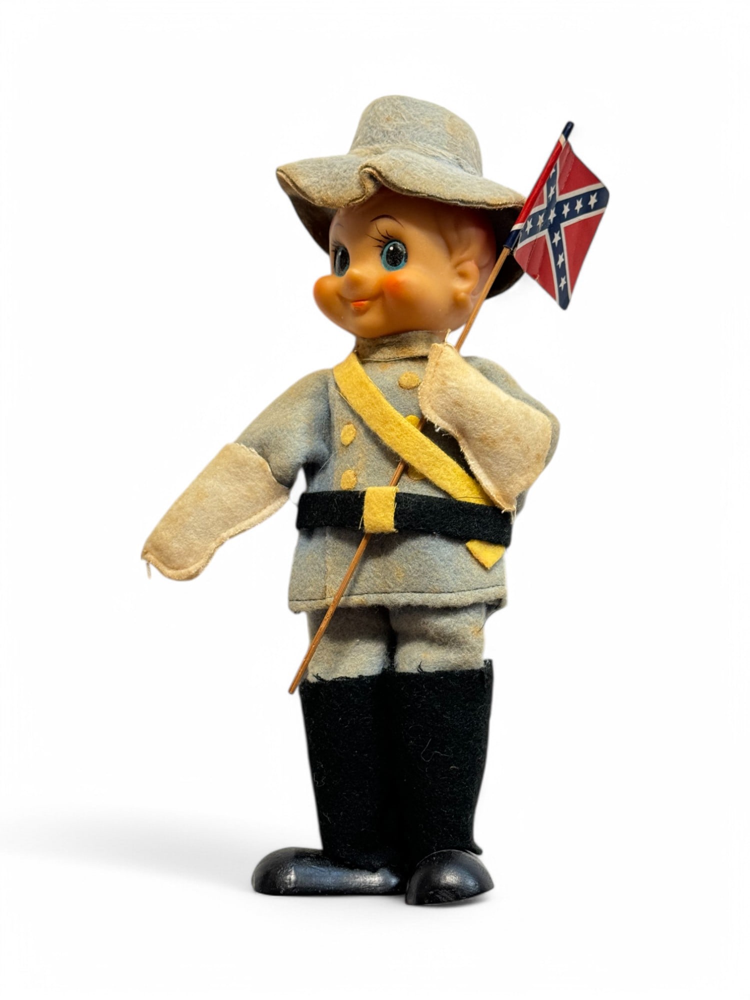1960s Ern Confederate Doll: 9" tall. Boots are made of wood