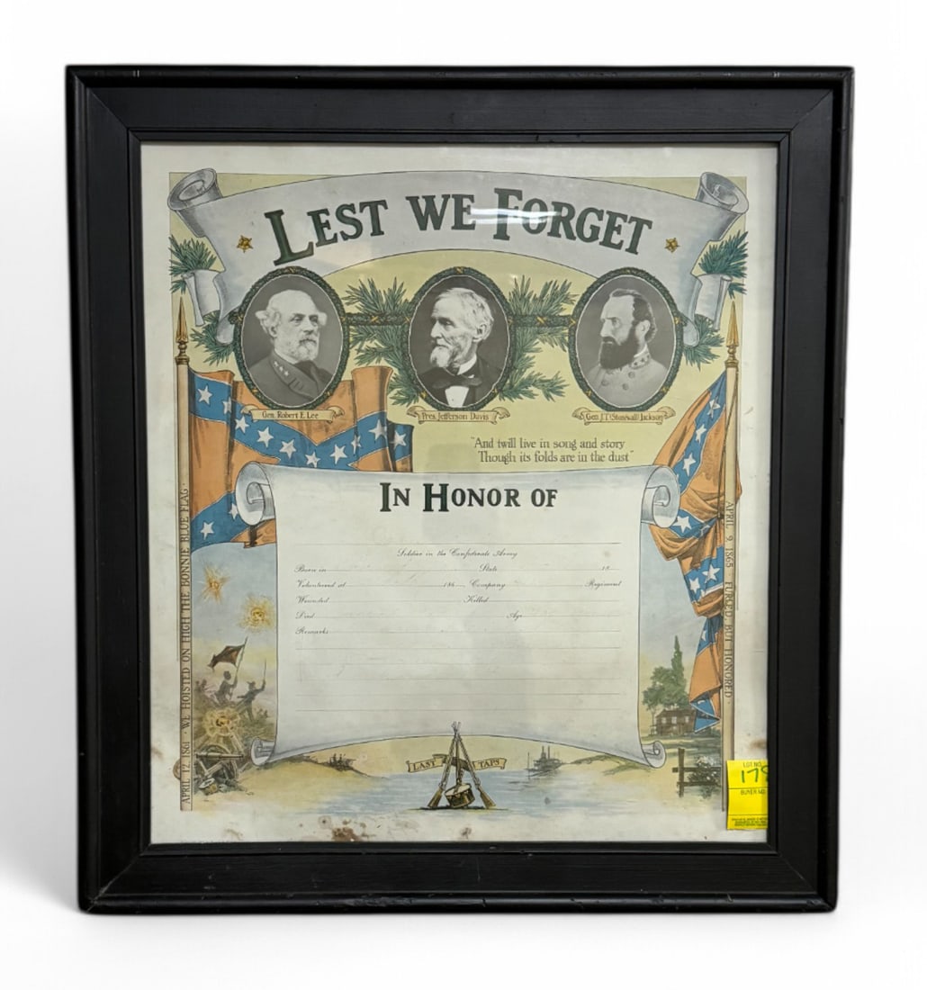 Framed Lest We Forget Robert E. Lee, Jefferson Davis, Stonewall Jackson Print (1 of 2)