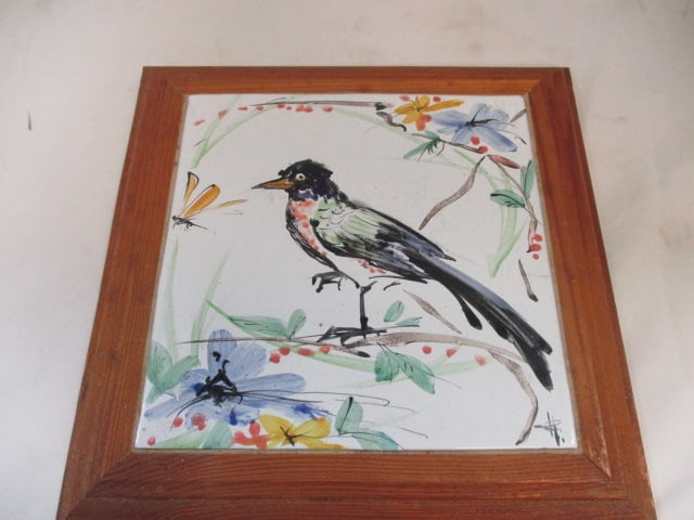 Vintage Handpainted Ceramic Bird Trivet Wall Hanging: 10 3/4" x 10 3/4"