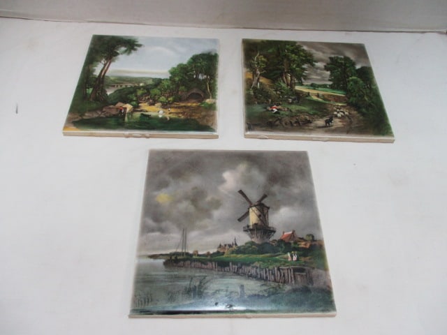 3 Midstate Painted Landscapes Ceramic Trivets: 6 1/4" each