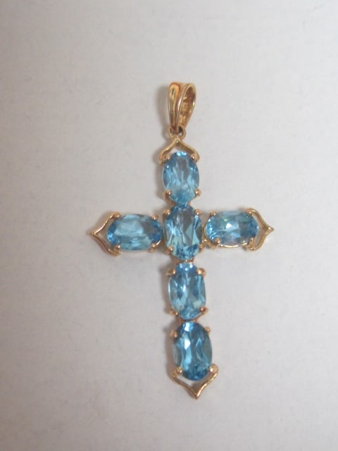 14k Gold Blue Topaz Cross Pendant (1 of 3)