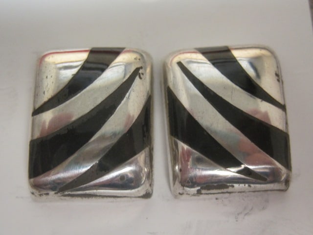 Sterling Silver Black Onyx Clip Earrings: Weighs 15 grams
