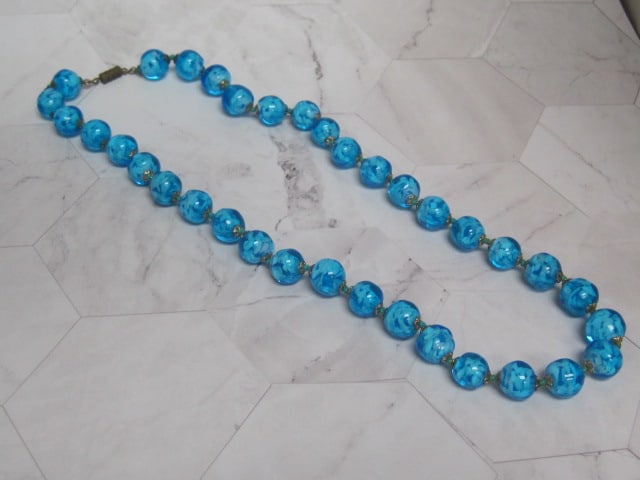 24" Blue Murano Glass Bead Necklace: .